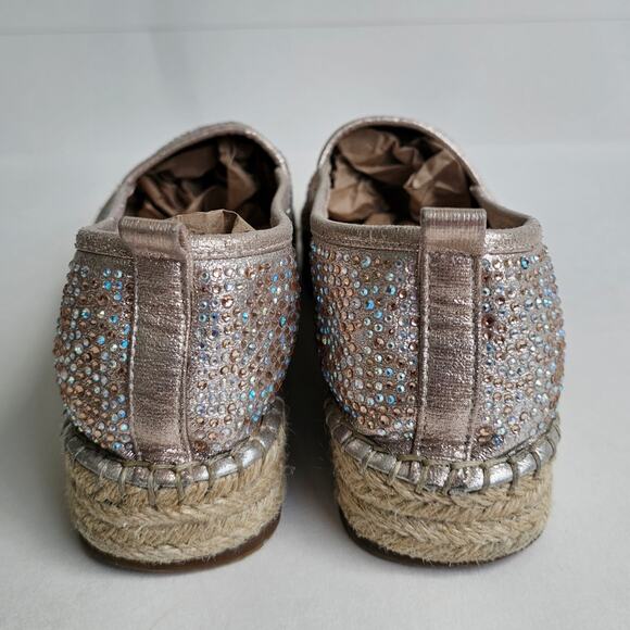 Rhinestone Espadrilles Flats INC Caleyy Size 9 Metallic Tan Sparkle Slip Ons - Picture 6 of 14